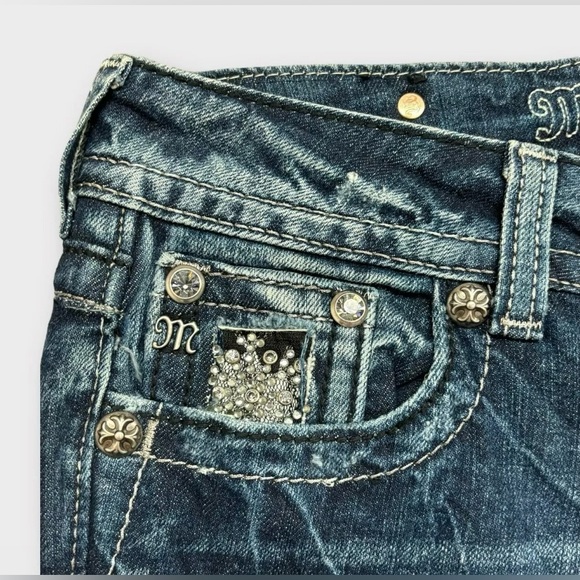 Miss Me Jeans Women 27 Bootcut Embellished Distressed Whiskering Bling NWT bling - Picture 14 of 16